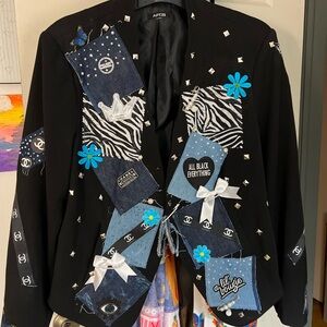 Black Studded  Embellished Patchwork Blazer Jacket XL